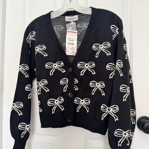 Willow & Wind Black Cardigan with White Bow Design